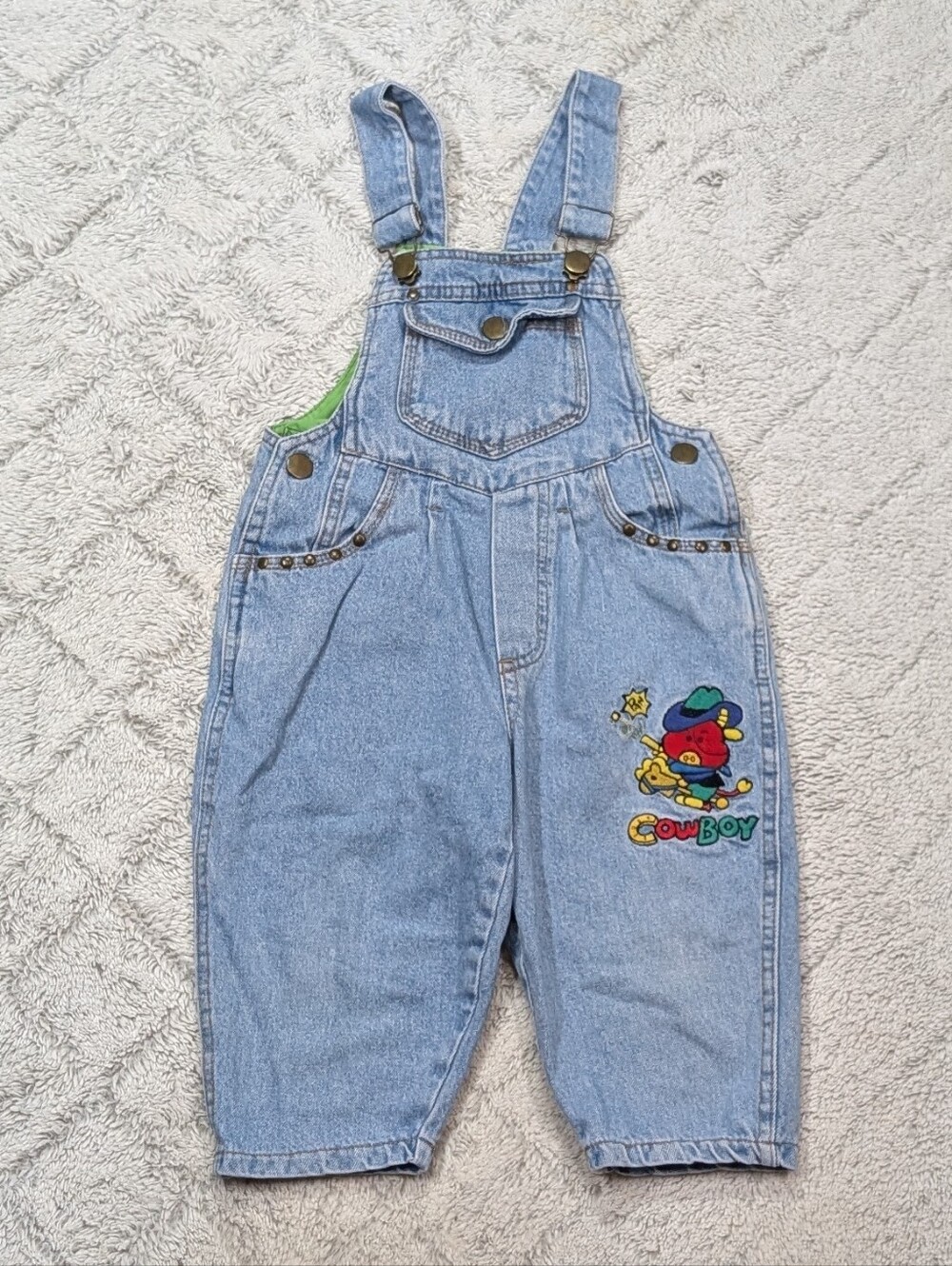 Vintage Overalls Kids 9-12 M Blue Denim Cowboy Western One Piece Cottons 90s